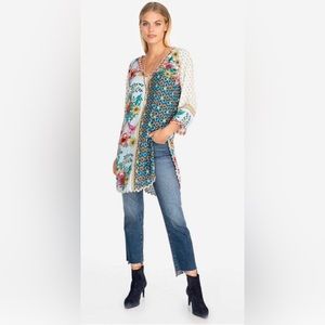 Johnny Was Shana blouse mixed pattern tunic with embroidered trim